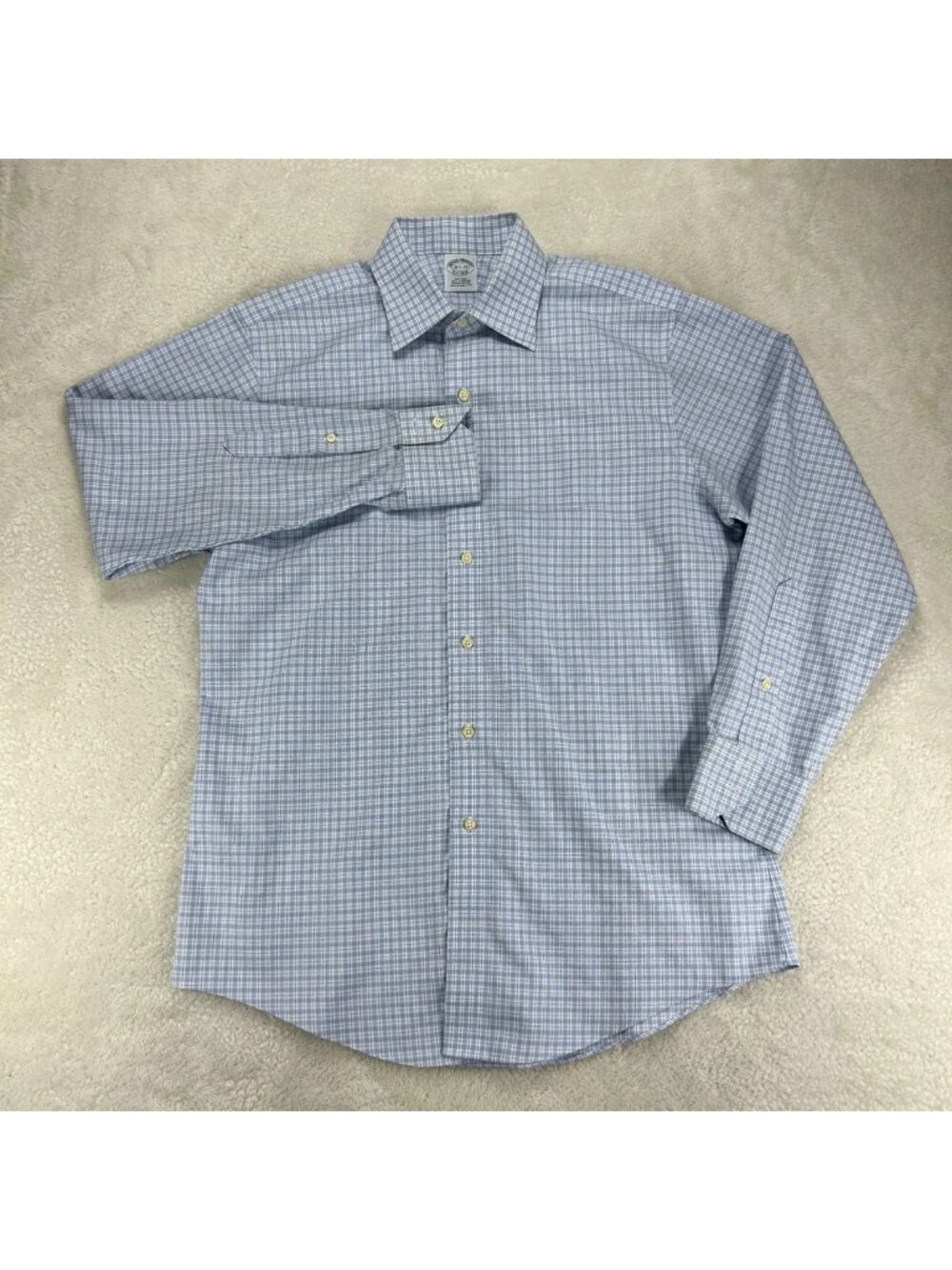 Brooks Brothers Dress Shirt Mens 15 1/2-33 Blue White Plaid Non-Iron Long Sleeve
